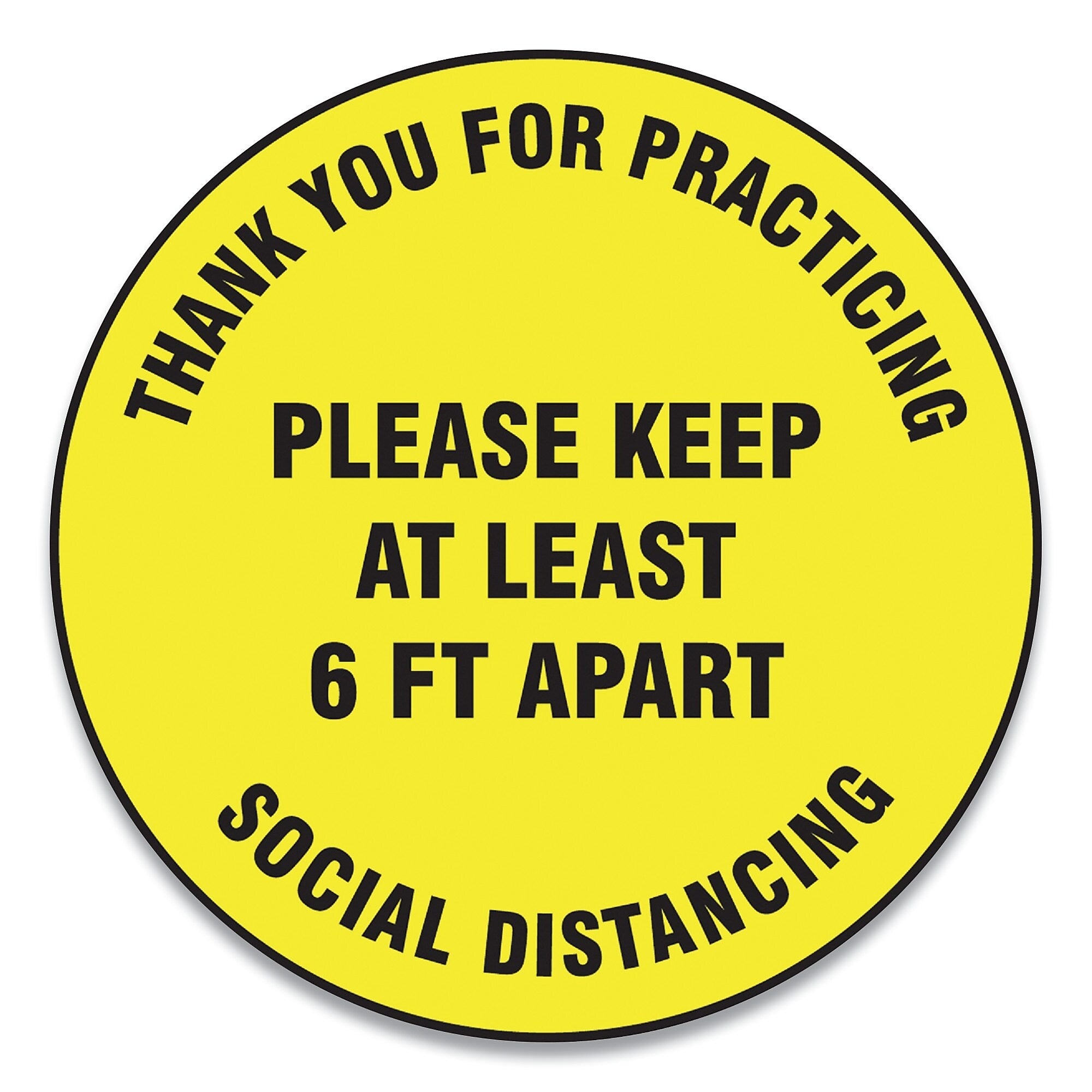 Accuform Slip-Gard Floor Signs, 17" Circle,"Thank You For Practicing Social Distancing...", Yellow, 25/PK (GN1MFS427ESP)