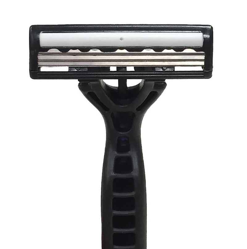 Medline Triple Blade Facial Razors with Lube Strip, Blue/Black, 10/Box (BRN1333Z)