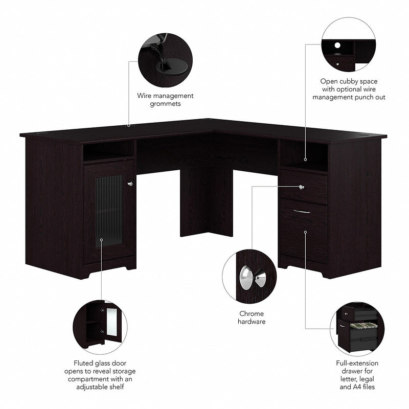 Bush Furniture Cabot 60"W L Shaped Computer Desk with Storage, Espresso Oak (WC31830K)