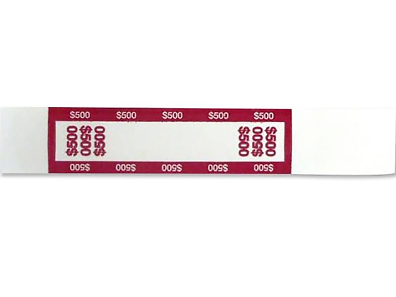 CONTROLTEK $500 Currency Strap, White/Red, 1000/Pack (560019)