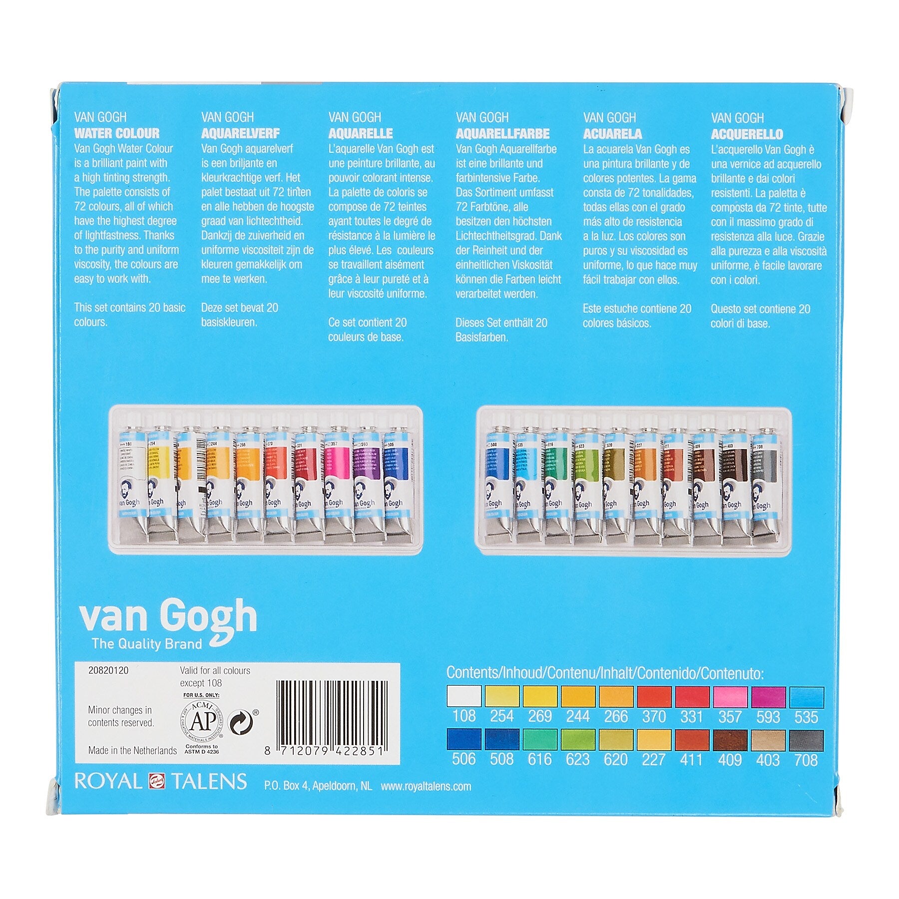 Talens Van Gogh Watercolor Paint, Assorted Colors (VNG20820120)