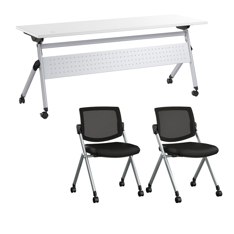 Bush Business Furniture Envision 72"W Foldable Training Room Table with 2 Chairs, White (NVS004WH)