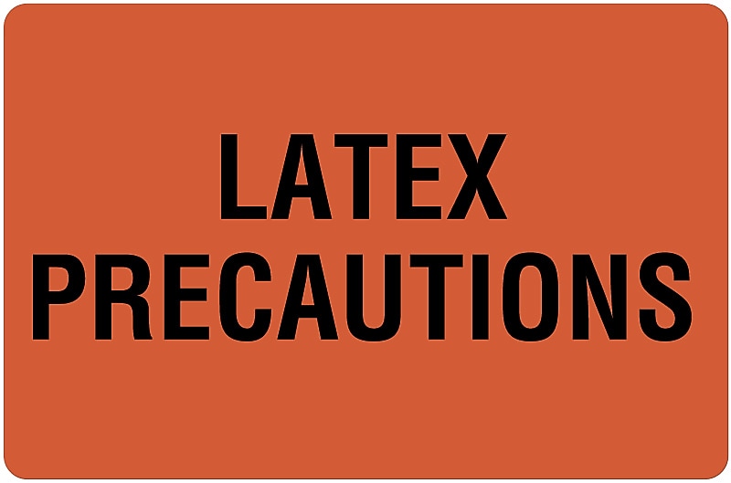 Latex Precautions Warning Labels, 4" x 2-5/8"