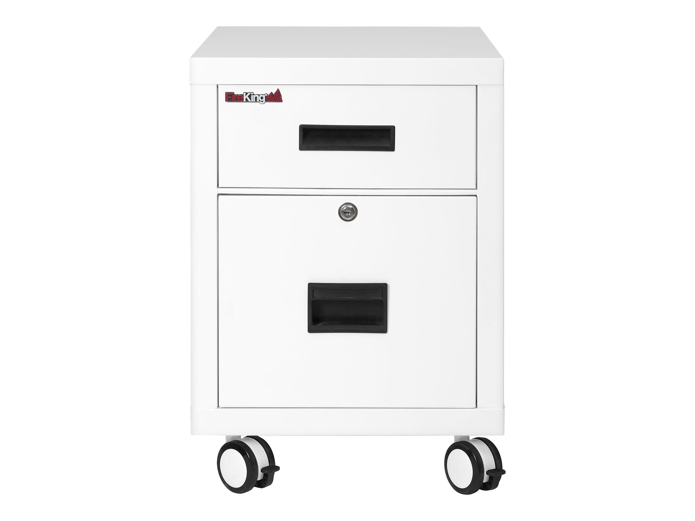 FireKing 2-Drawer Mobile Vertical File Cabinet, Letter/Legal Size, Lockable, Fire Resistant, Arctic White (2M1822-1AWI)