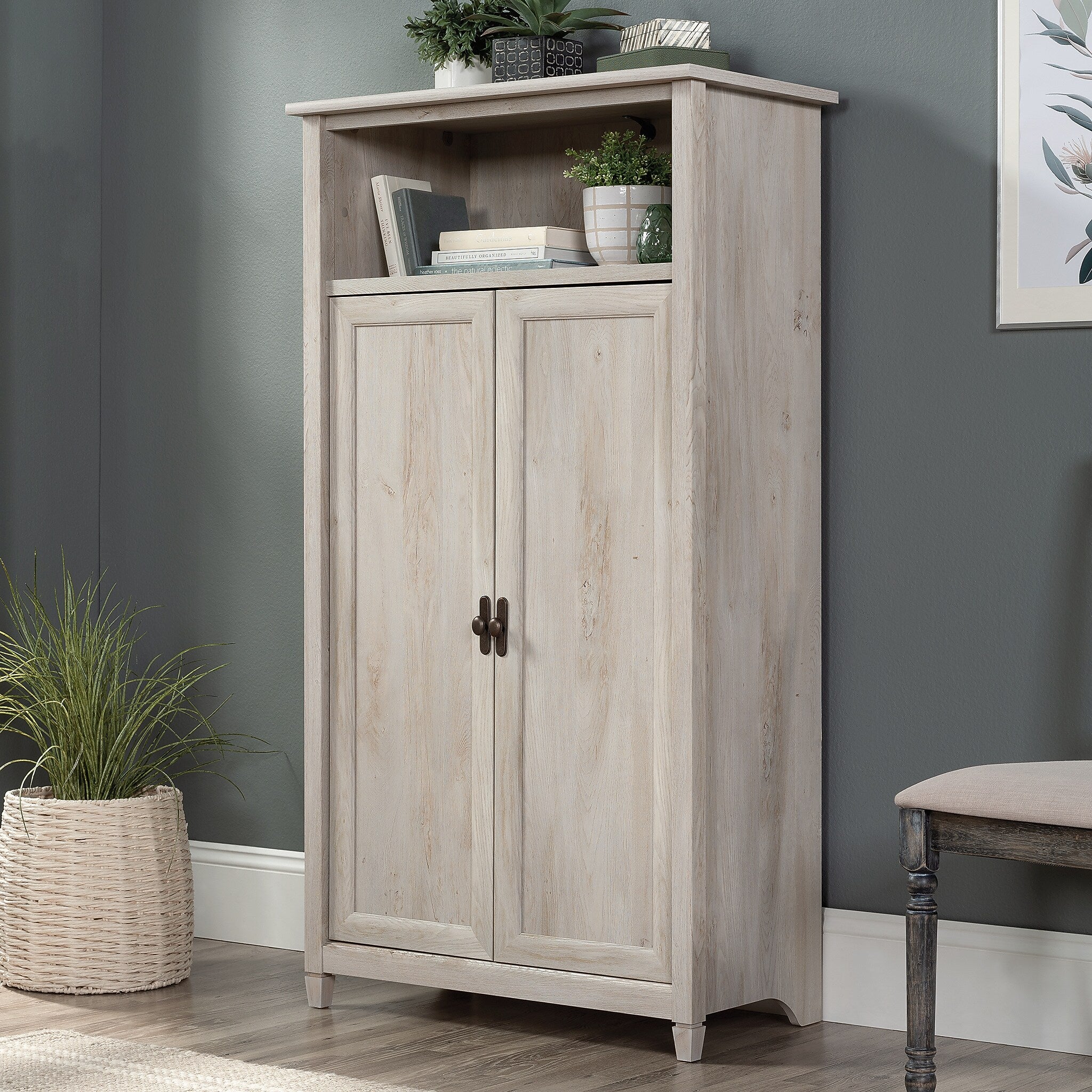 Sauder Edge Water 60"H Storage Cabinet with 5 Shelves, Chalked Chestnut (434766)