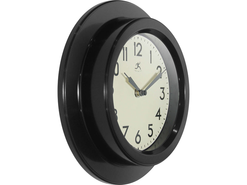 Infinity Instruments Retro Escape Wall Clock, Plastic/Glass, 9.75"Dia. (20305BK-4543)