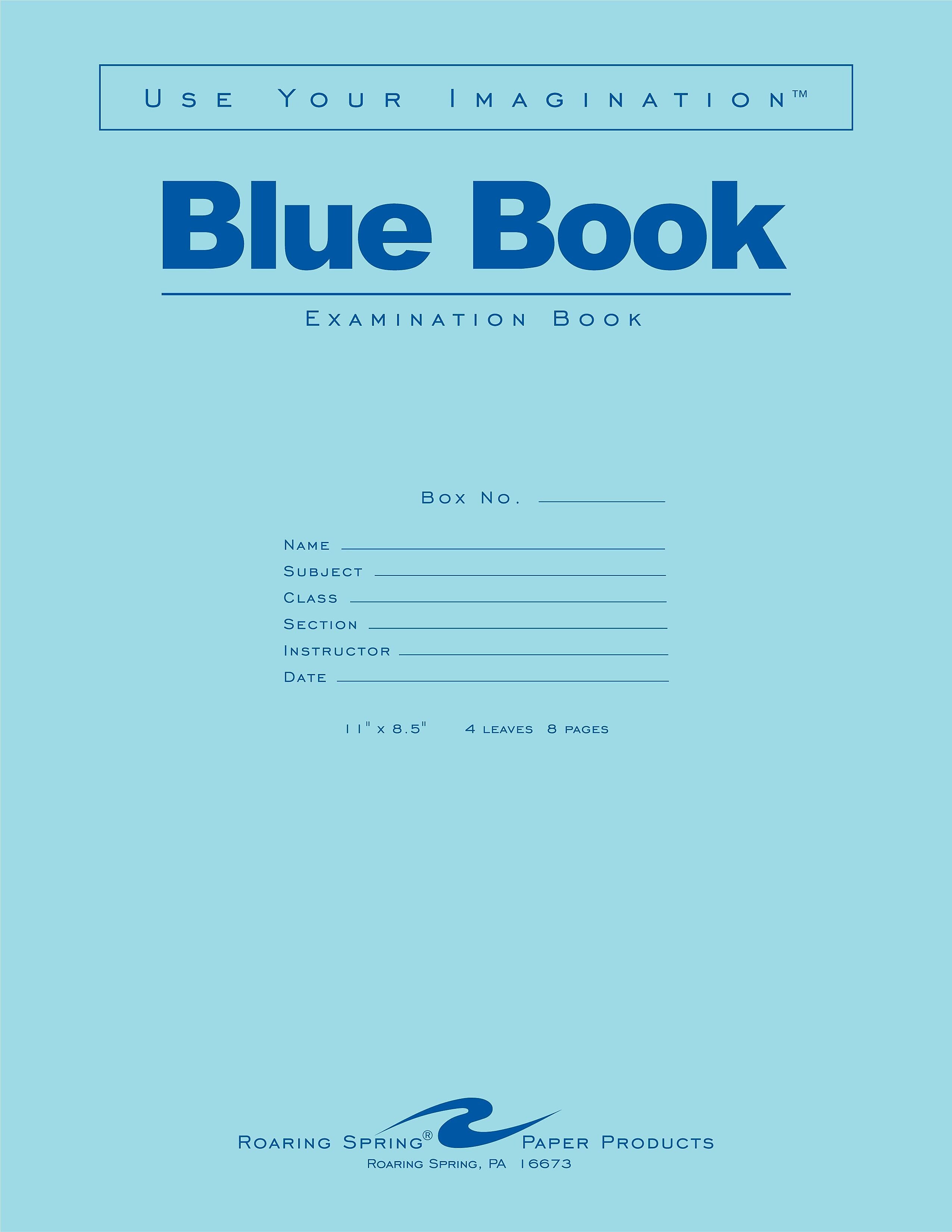 Roaring Spring Paper Products Exam Notebooks, 8.5" x 11", Wide Ruled, 4 Sheets, Blue, 600/Case (77515CS)