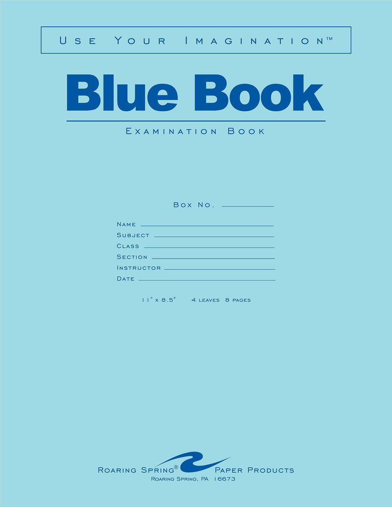 Roaring Spring Paper Products Exam Notebooks, 8.5" x 11", Wide Ruled, 4 Sheets, Blue, 600/Case (77515CS)