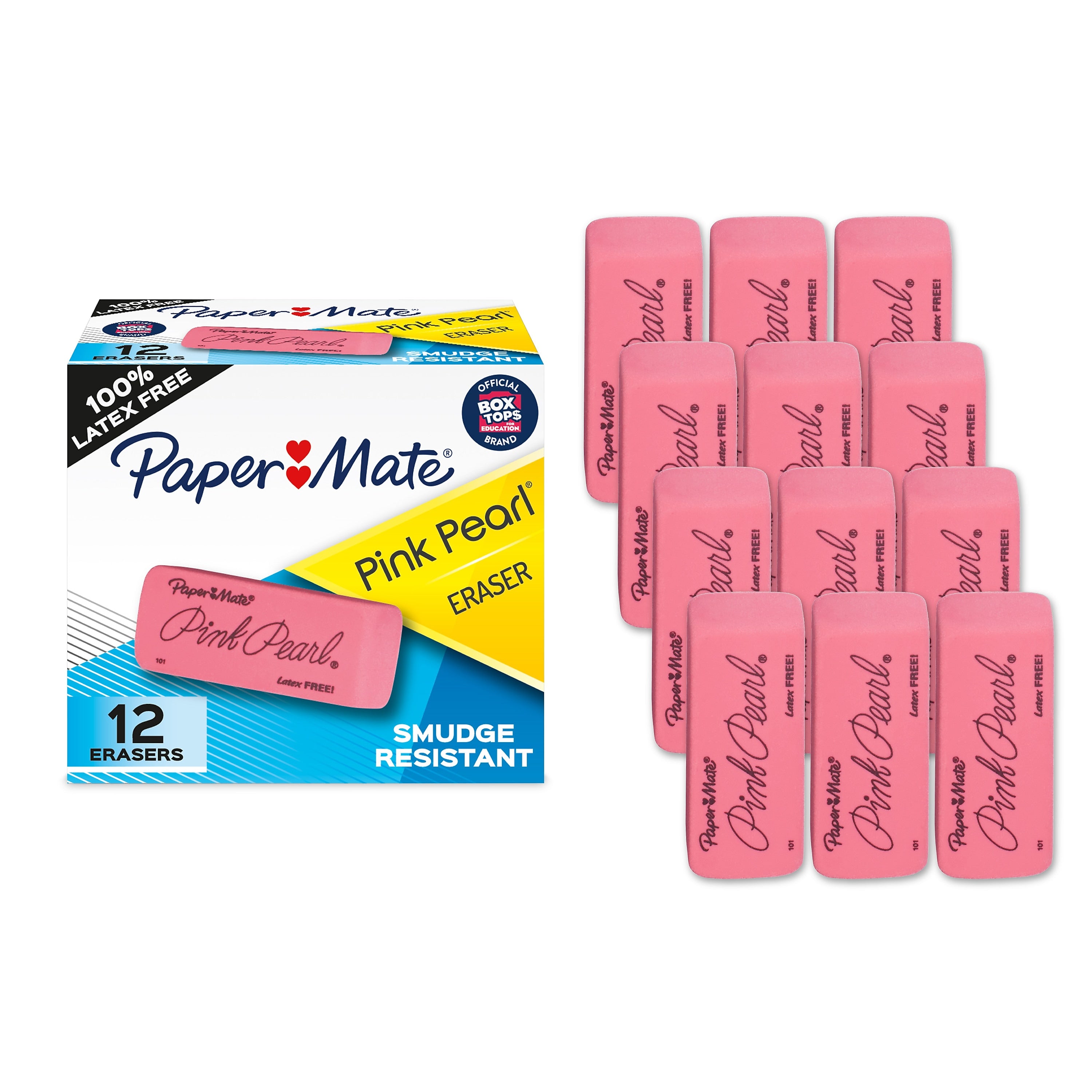 Paper Mate Pink Pearl Block Erasers, Pink, Dozen (70521)