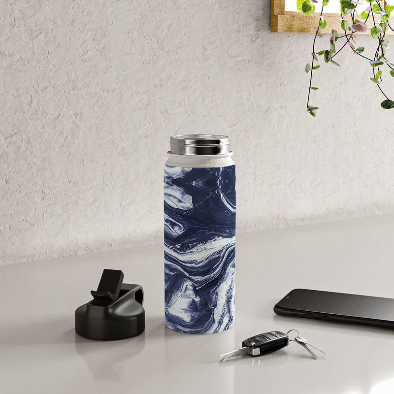 DENY Designs Marble Indigo Stainless Steel Double Wall Insulated Water Bottle, 18 oz. (75351-WBTL05)