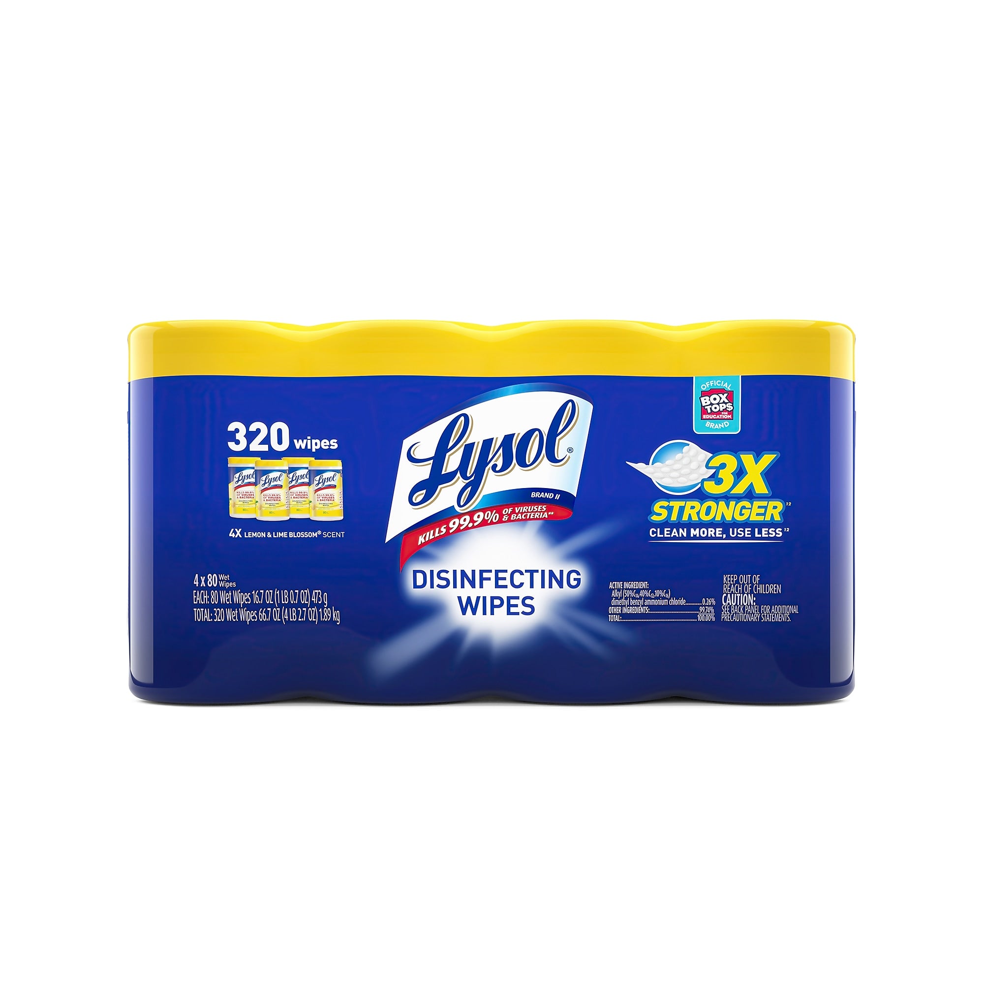 Lysol Disinfecting Wipes, Lemon and Lime Blossom, 80 Wipes/Canister, 4 Canisters/Pack (1920090641)