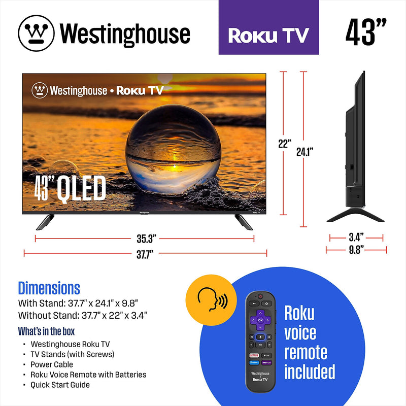 Westinghouse 43" Edgeless QLED 4K Ultra HD Roku TV (WR43QX400)