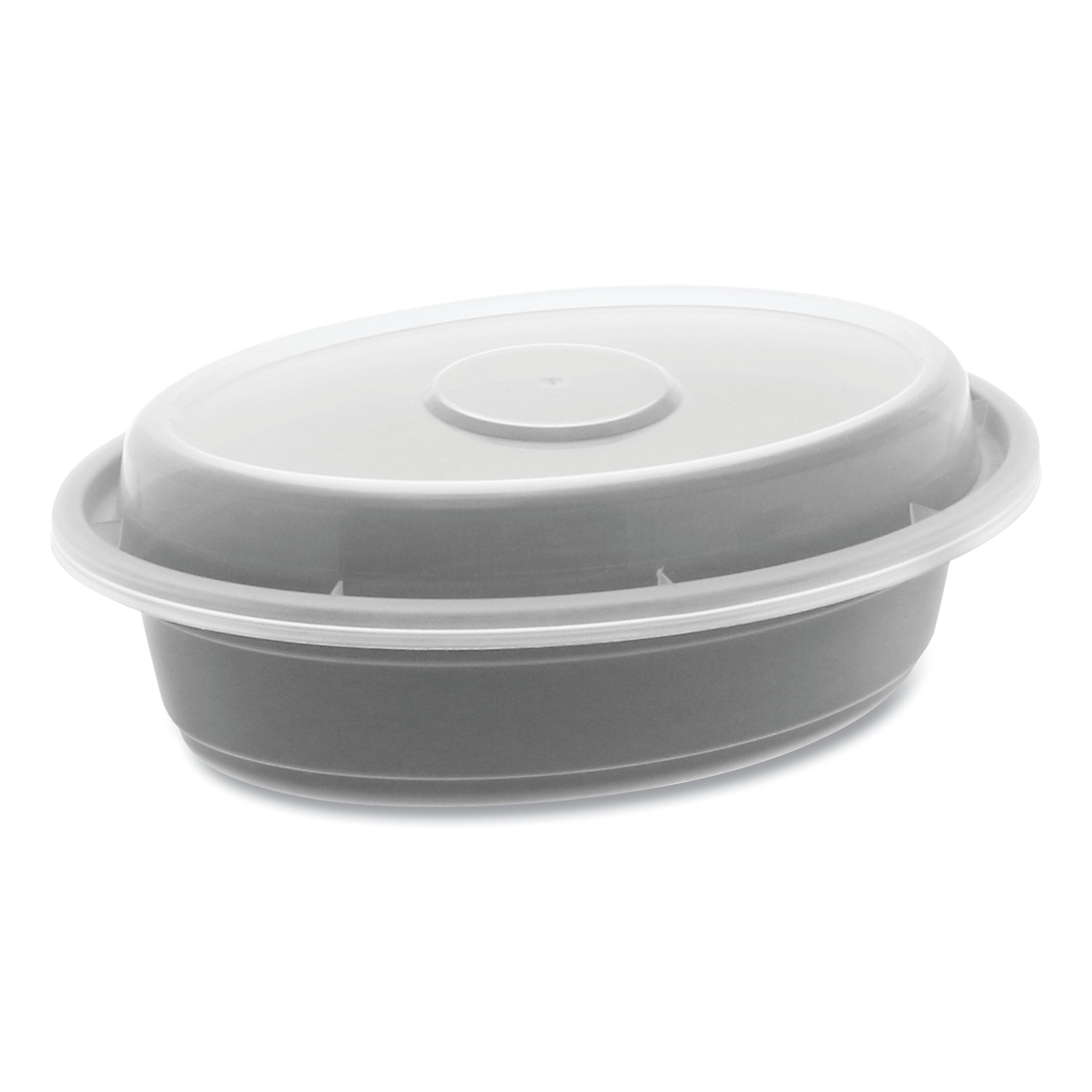 Pactiv Evergreen Newspring VERSAtainer Microwavable Containers, Oval, 8 oz, 5.7 x 4 x 1.45, Black/Clear, Plastic, 150/Carton