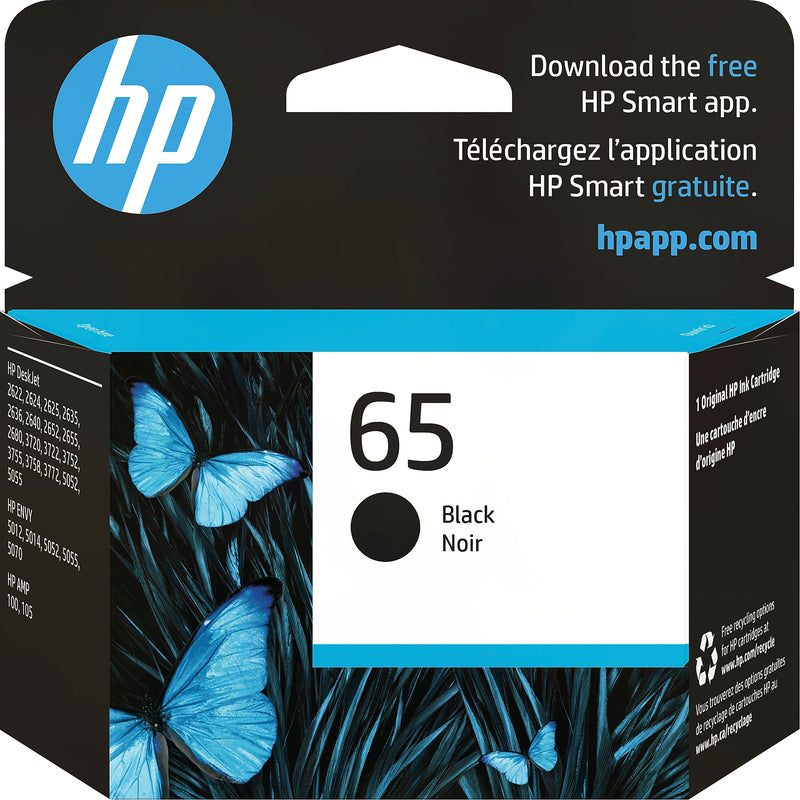 HP 65 Black Standard Yield Ink Cartridge, Prints Up to 120 Pages (N9K02AN#140)
