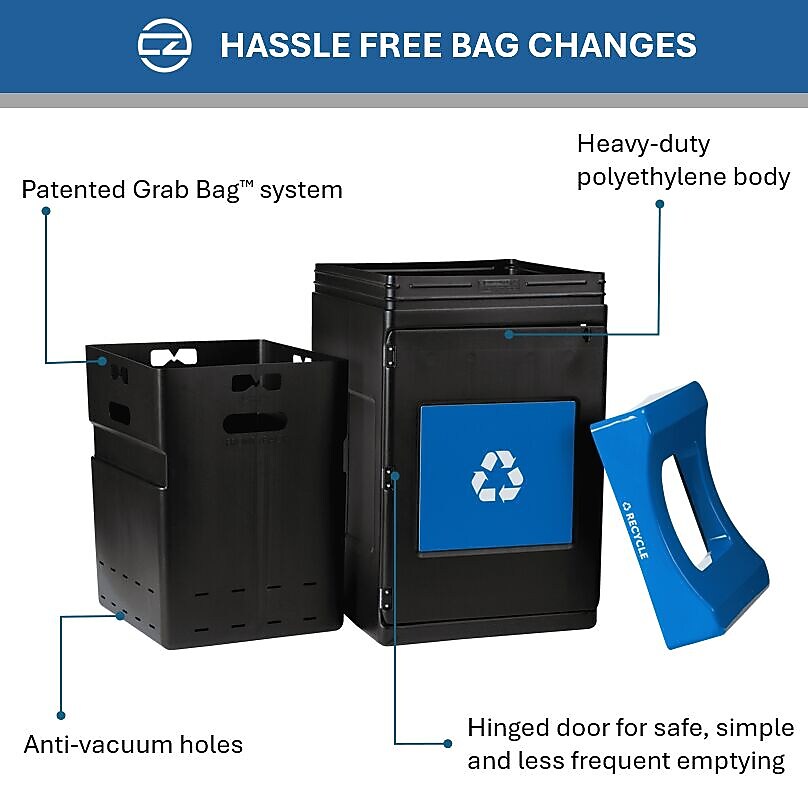 Commercial Zone Avante Series Polyethylene Recycling Bin, 55 Gallon, Black (78755104A)