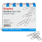 Staples Smooth Paper Clips, Silver, 100 Clips/Pack, 10/Pack (A7026607/72377)