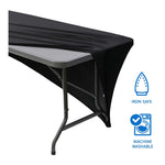 Iceberg 96"L x 30"W Stretch-Fabric Table Cover, Black (16531)