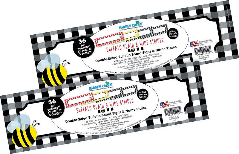 Barker Creek Buffalo Plaid School Name Plates, 12" x 3.5", 72/Set (BC3809)
