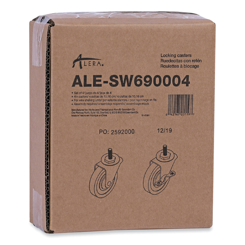 Alera® Optional Casters for Wire Shelving, 200 lbs/Caster, Gray/Black, 4/Set