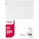 Mead Wide Ruled Filler Paper, 8" x 10.5", 3-Hole Punched, 200 Sheets/Pack (15200)