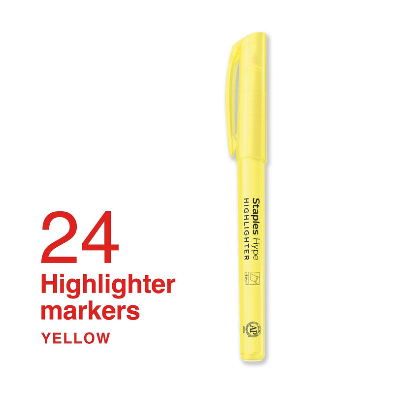 Staples Hype Stick Highlighter, Chisel Tip, Yellow, 24/Pack (ST62939)
