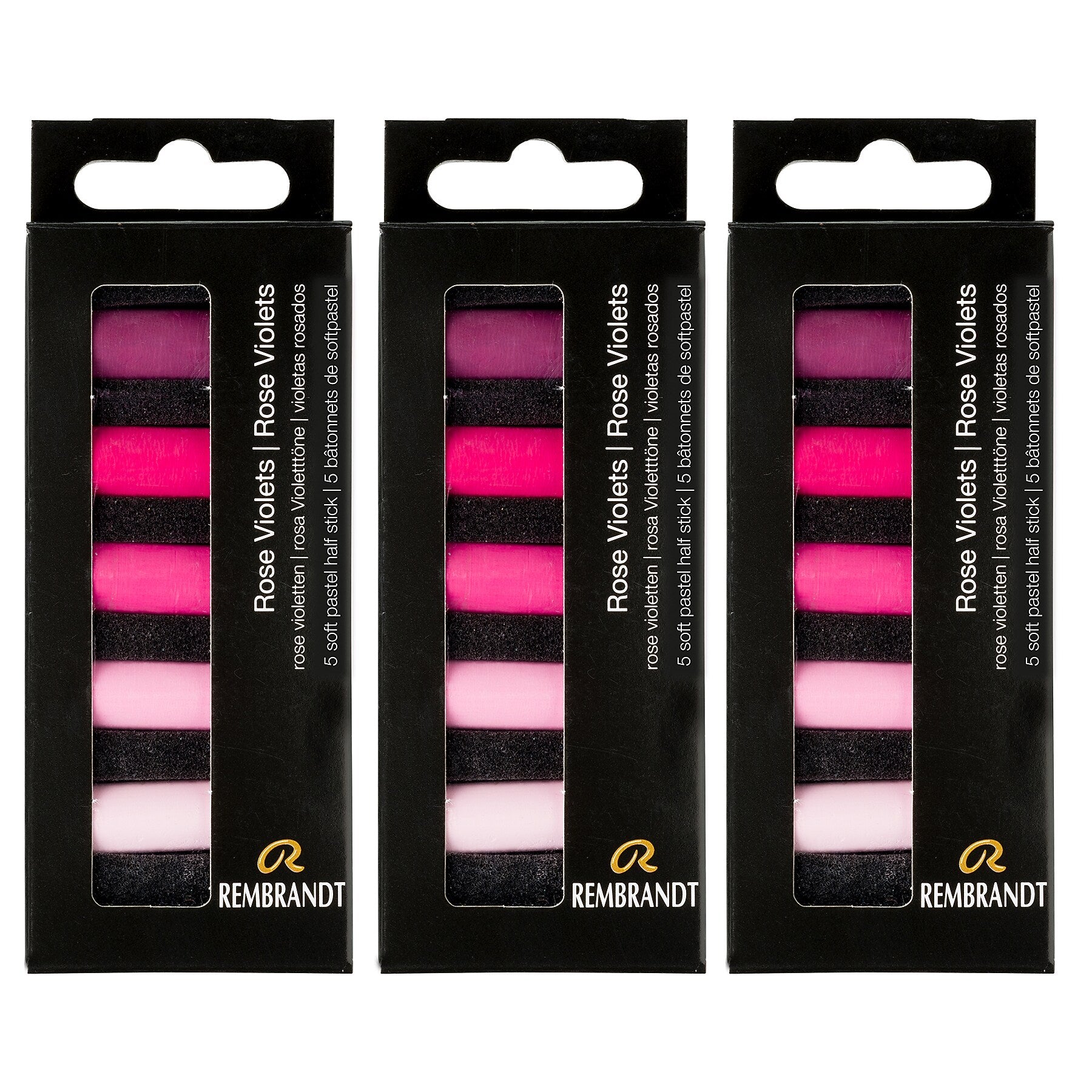Rembrandt Soft Pastels Micro Sets, Rose Violets, 5/Set, 3 Sets/Bundle (RBX31820505-3)