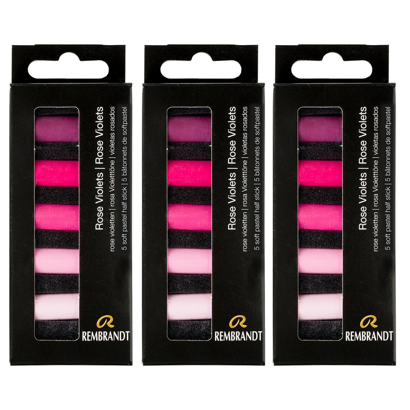 Rembrandt Soft Pastels Micro Sets, Rose Violets, 5/Set, 3 Sets/Bundle (RBX31820505-3)