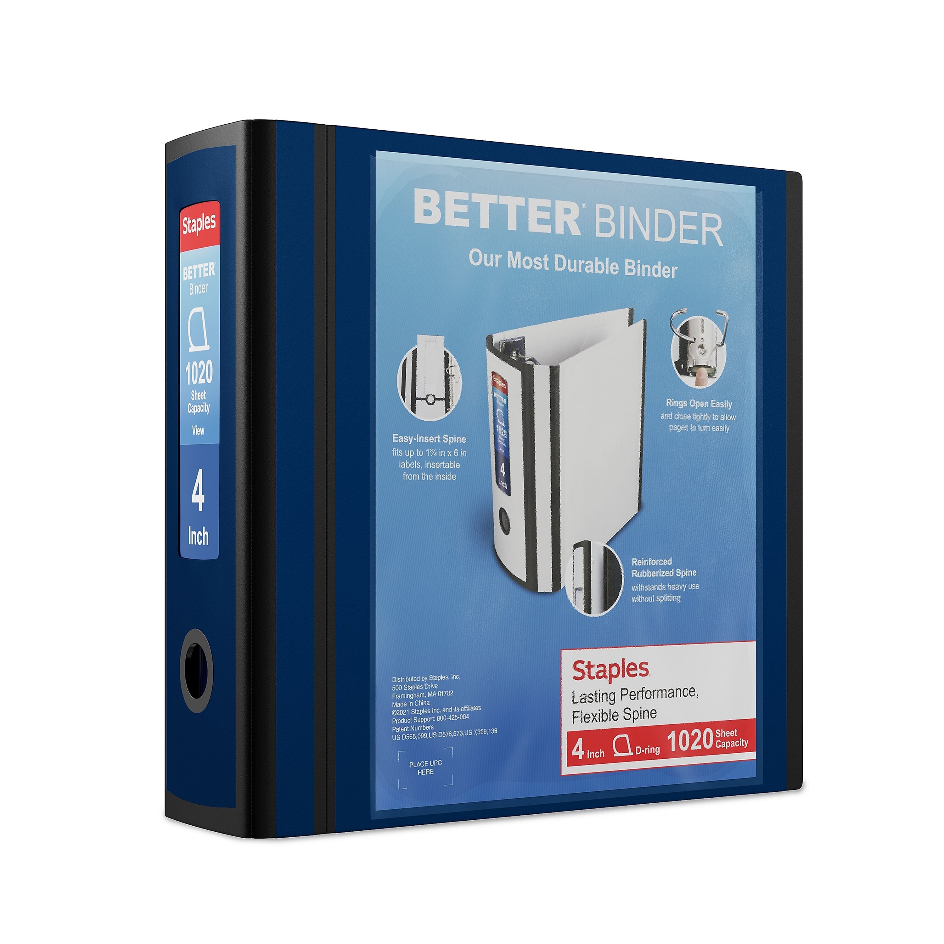 Staples 4" 3-Ring Better Binder, D-Ring, Blue (ST55816-CC)