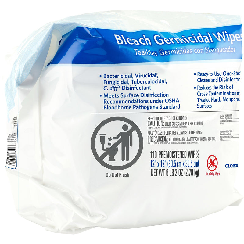 Clorox Healthcare Bleach Germicidal Wipes Refill, 110 Wipes/Container, 2/Pack (30359)