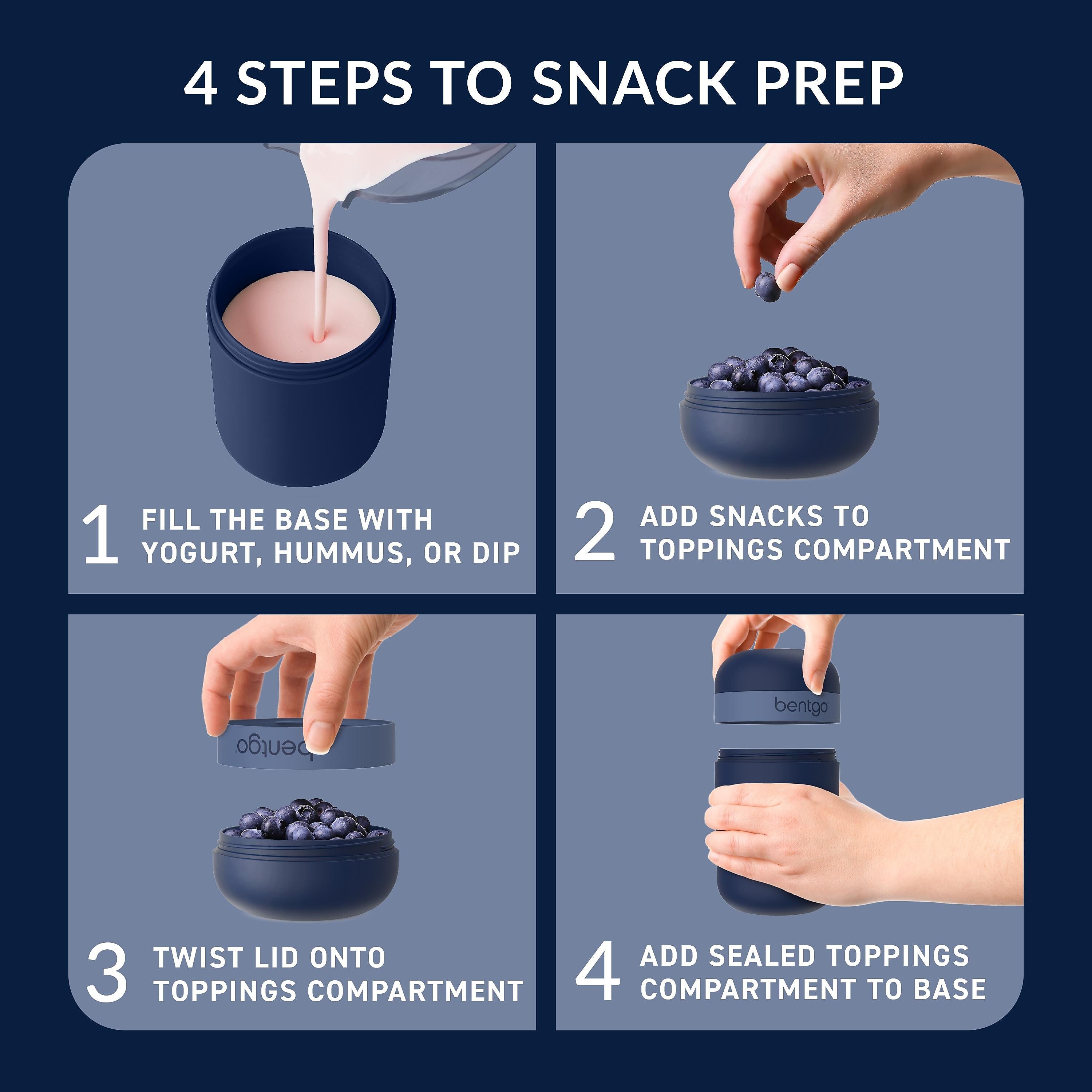 bentgo Snack Container, 2-Compartment, Navy, 20 oz. (BGSNKCP-N)
