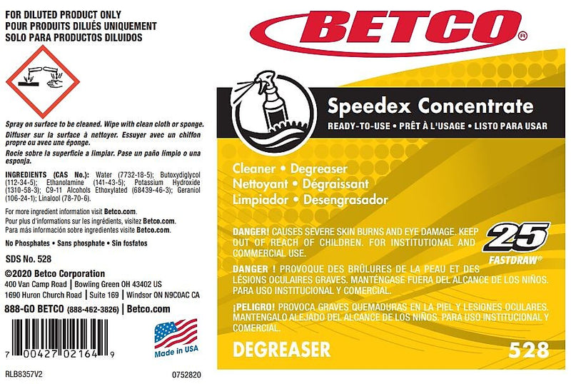 Betco Speedex Concentrate Secondary Label, 24/Pack (5289090)