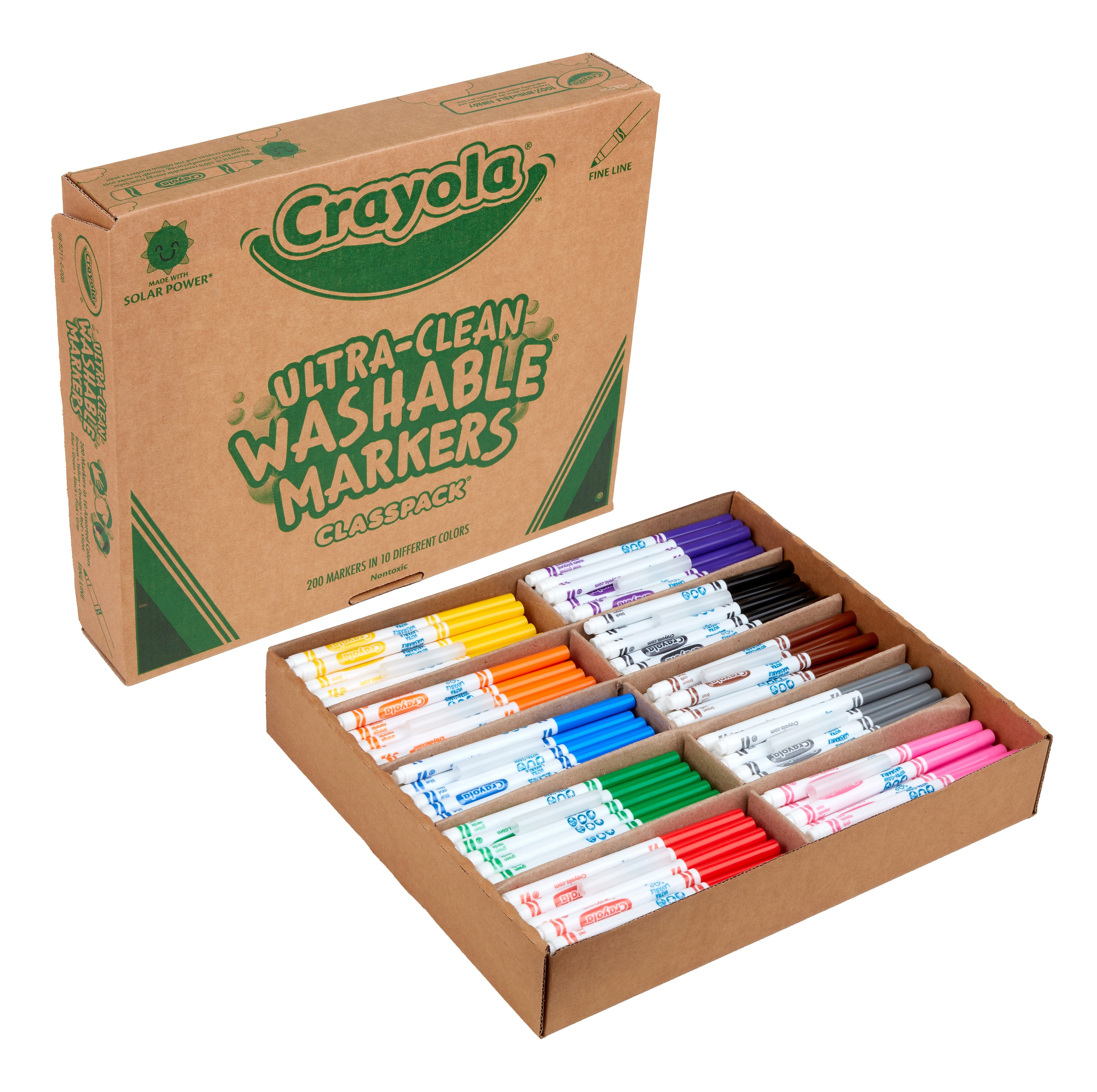 Crayola Classpack Washable Kids' Markers, Fine, Assorted Colors, 200/Carton (58-8211)