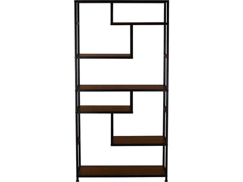 Household Essentials Jamestown 65" 6-Shelf Bookcase, Dark Brown Walnut/Black Laminate/Steel (8140-1)