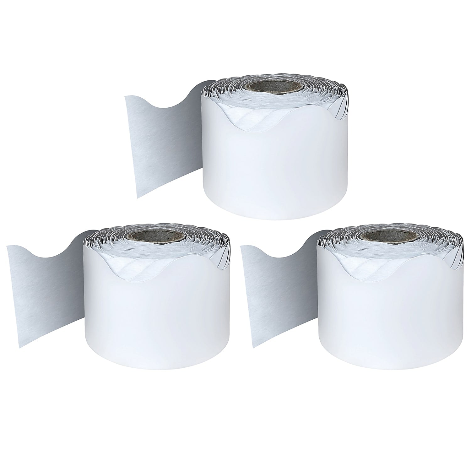 Carson Dellosa Education Rolled Scalloped Border, 2-1/4"x 65', White, 3/Bundle (CD-108473-3)