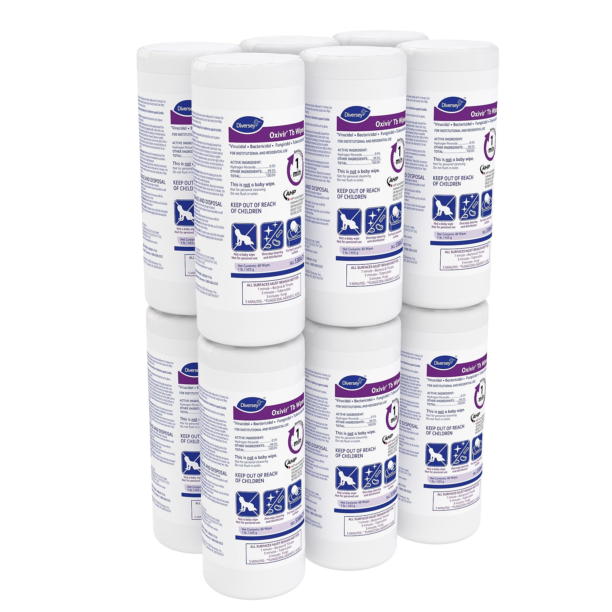 Diversey Oxivir Tb Disinfecting Wipes, 60 Wipes/Container, 12/Carton (5388471)
