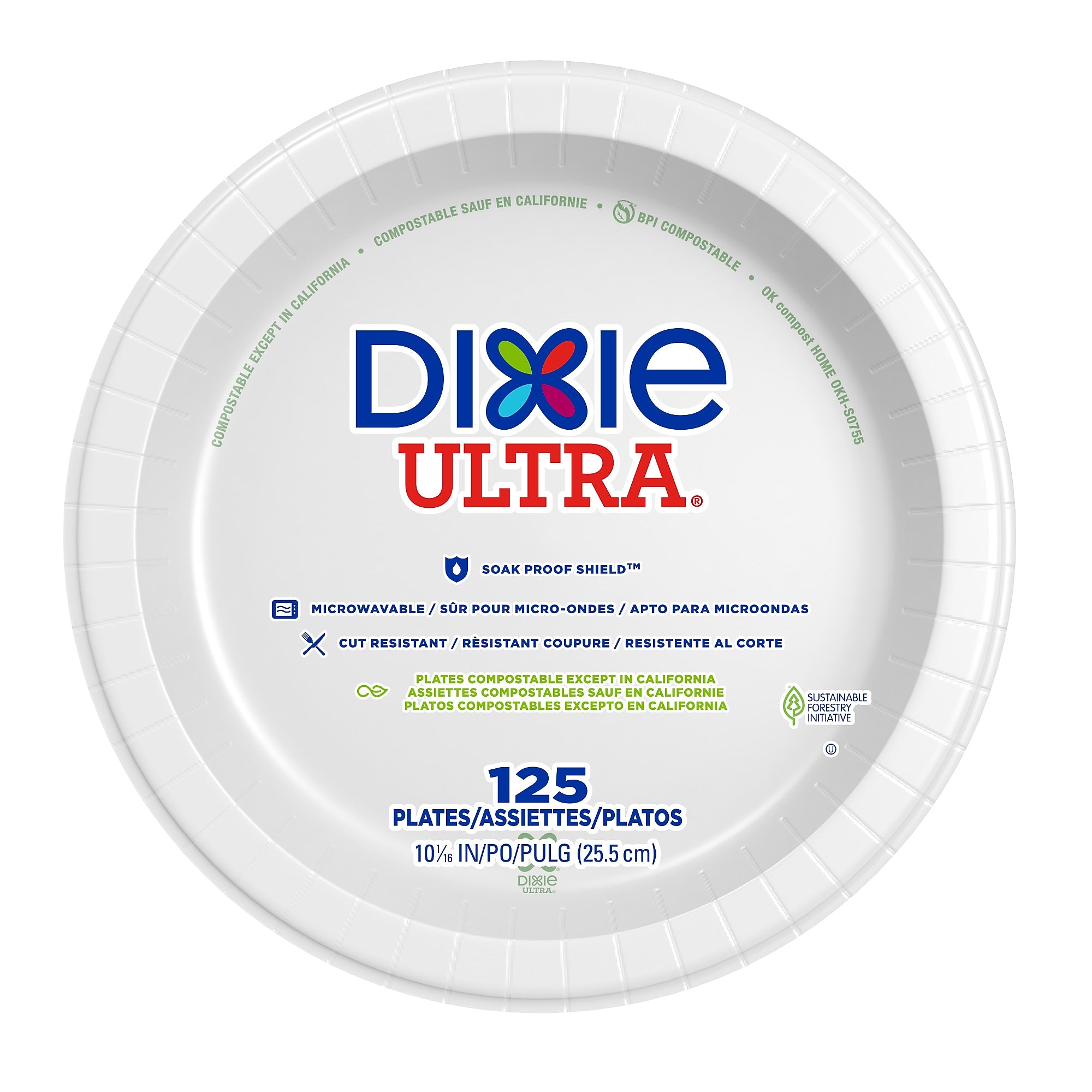 Dixie Ultra 10" Paper Plates, White, 125 Plates/Pack, 4 Packs/Carton (DIX SXP10W)