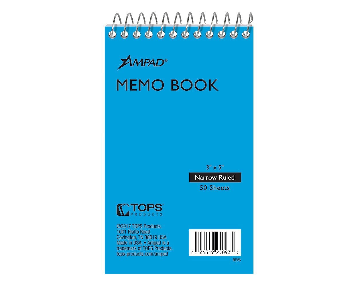 Ampad Memo Pads, 3" x 5", Narrow Ruled, 50 Sheets, Assorted Colors, Each (25-093)