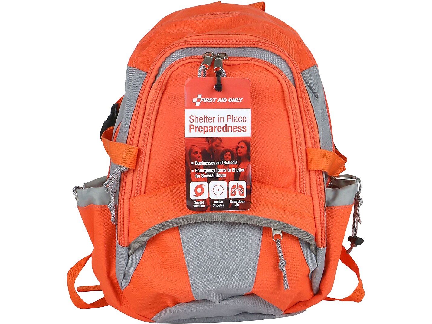 First Aid Only 209-Piece Shelter-in-Place Emergency Preparedness Backpack, Orange/Gray (91308)