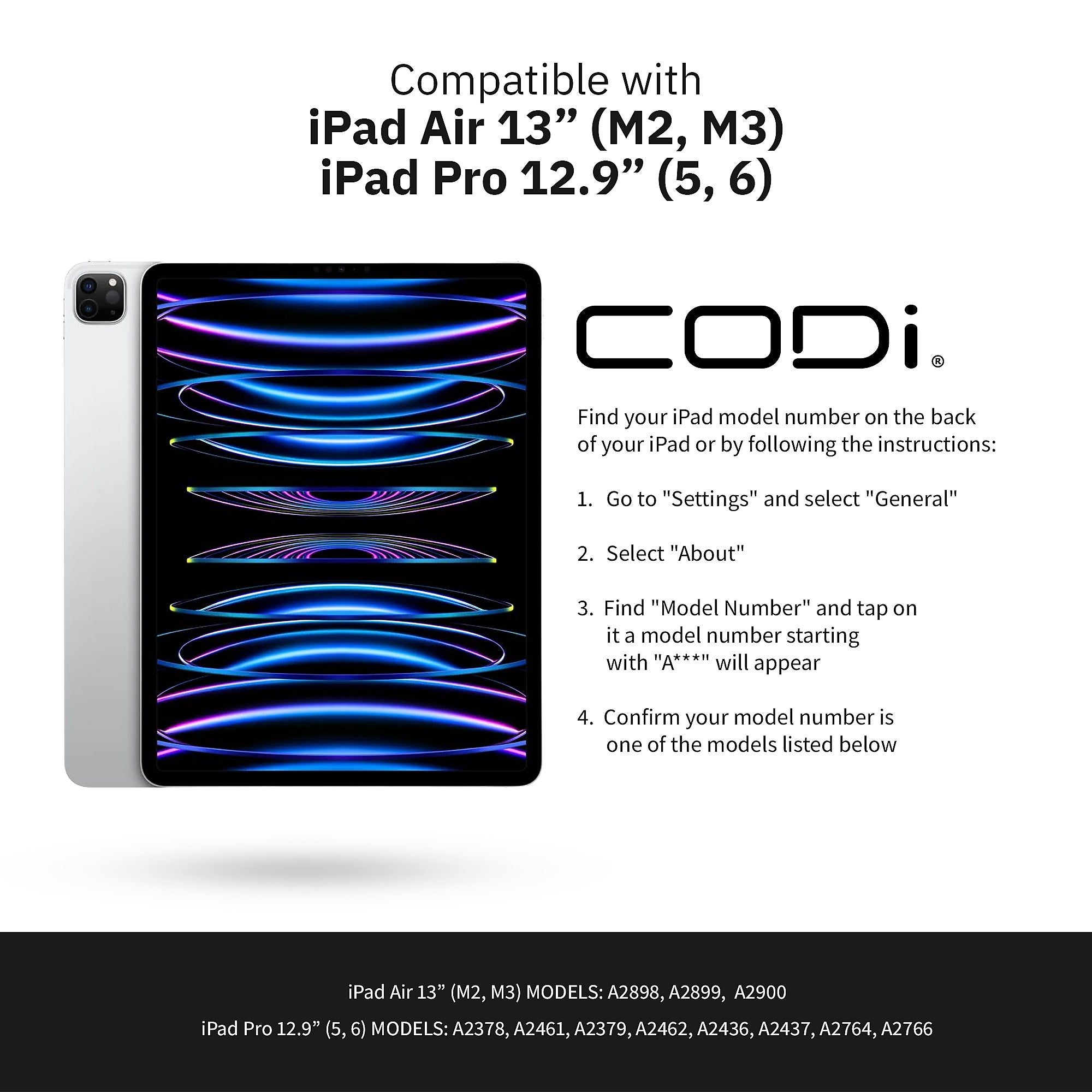 CODi PU Leather 13" Bluetooth Keyboard Case for iPad Pro 5th & 6th Generation, Black (C30708531)