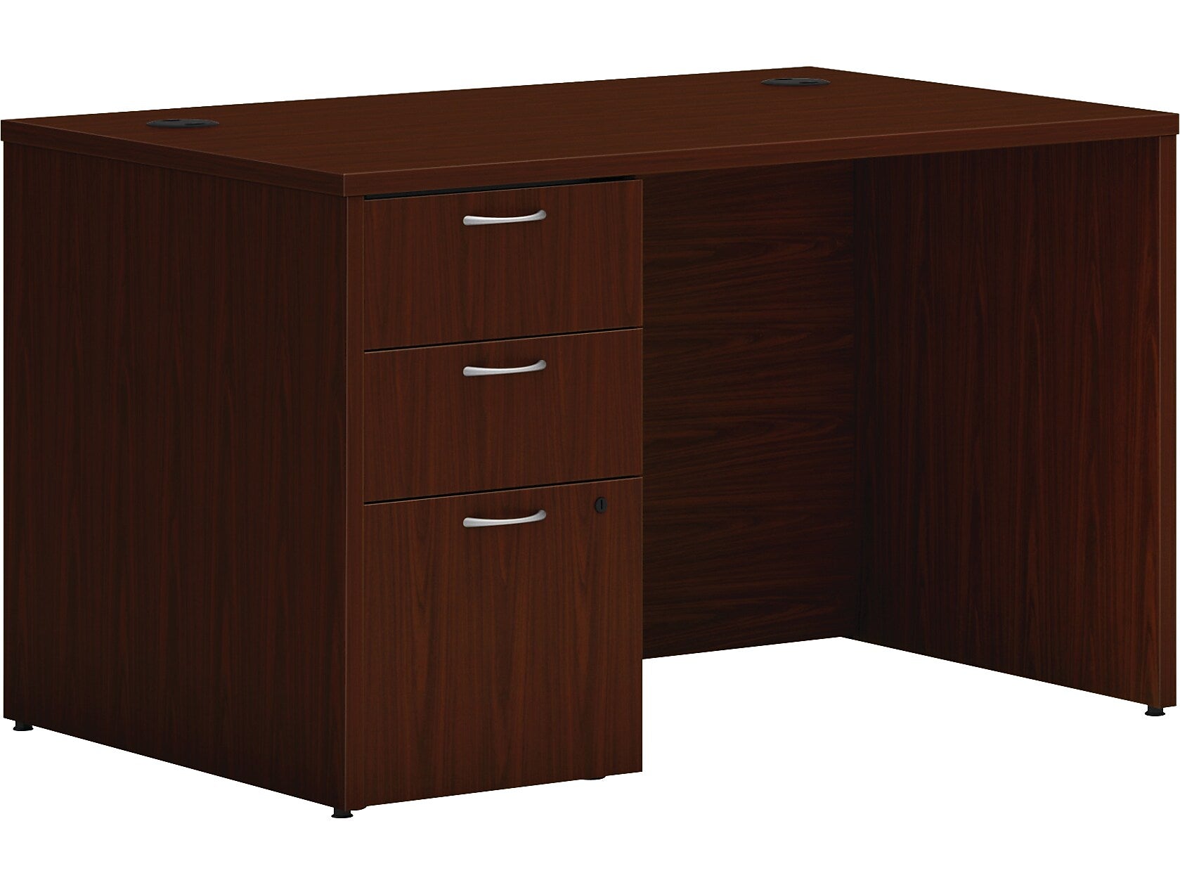 HON Mod 48"W Single-Pedestal Desk, Traditional Mahogany (HLPLDS4830BBFTM1)