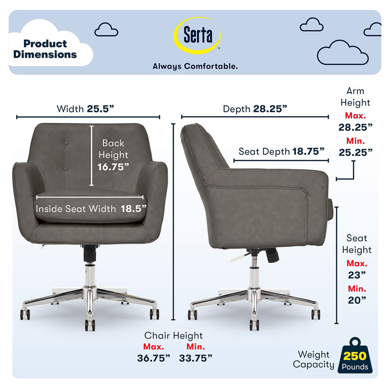 Serta Style Ashland Bonded Leather Swivel Computer and Desk Chair, Gray (47140G)