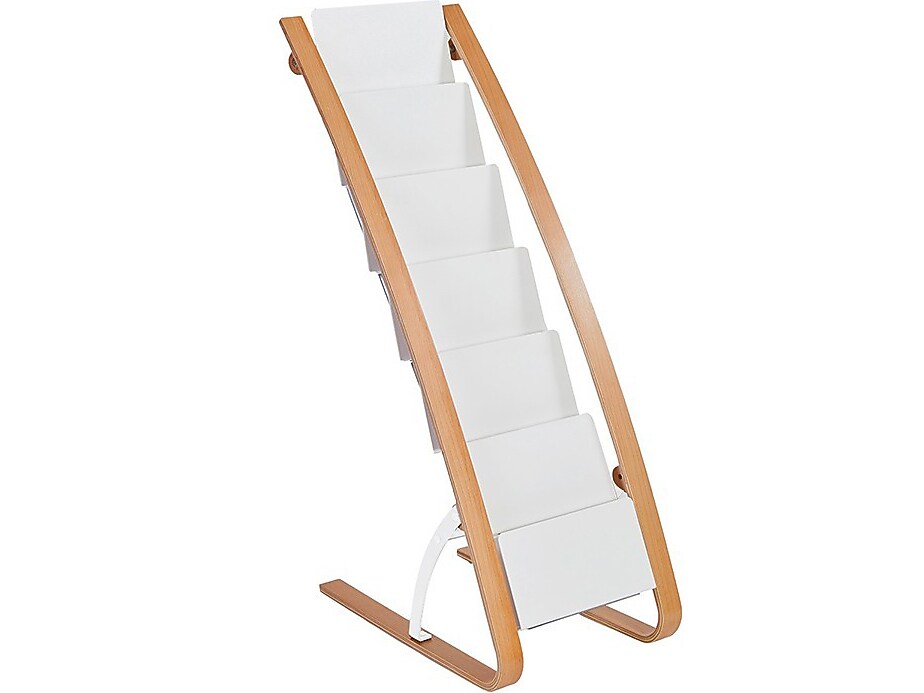 Alba Literature Holder, 8.3" x 11.7", White/Wood, Steel/ABS (DDEXPO6W BC)