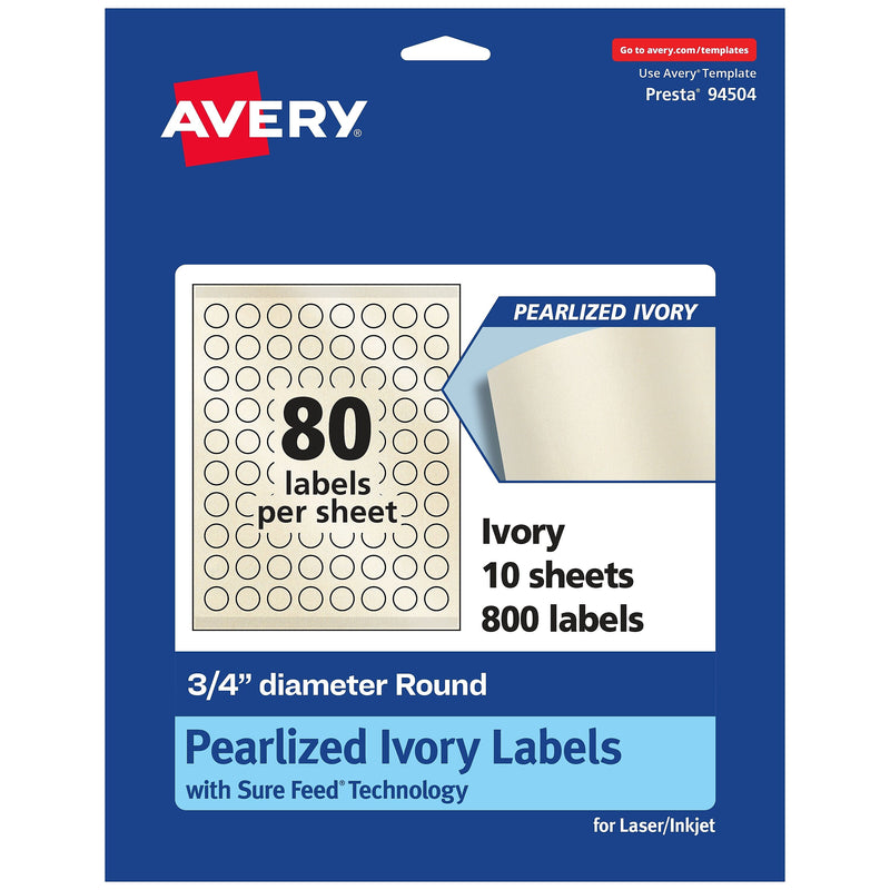 Avery Laser/Inkjet Round Multipurpose Labels, 0.75" Dia., Ivory, 800 Labels/Pack (94504)