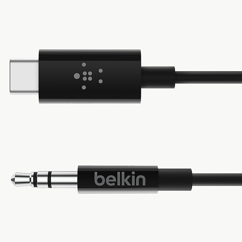 Belkin RockStar 3' USB-C to 3.5mm Audio Cable, Male to Male, Black (F7U079BT03-BLK)