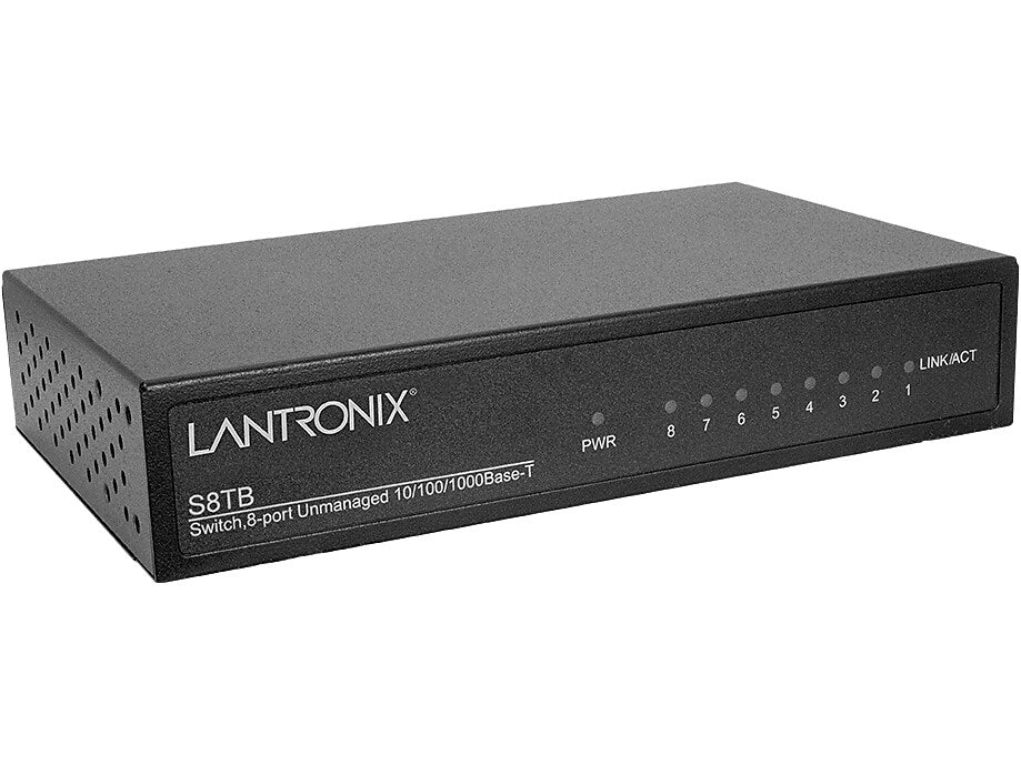 Transition Networks Lantronix 8-Port Gigabit Ethernet Unmanaged Switch, 1 Gbps, Black (S8TB-NA)