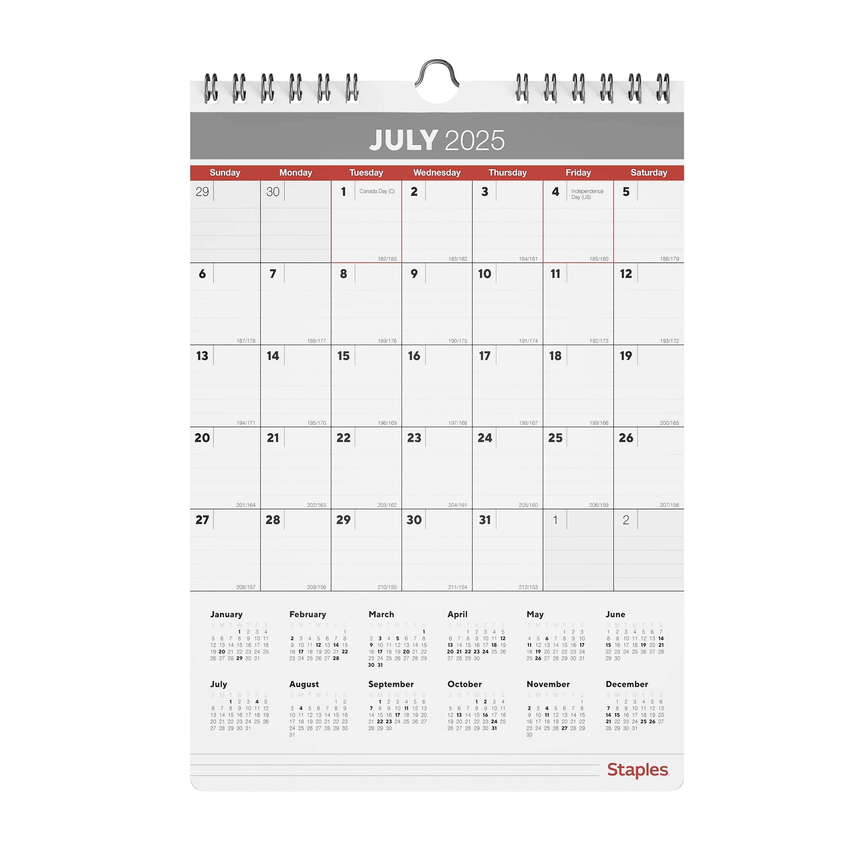 2025-2026 Staples 8" x 11" Academic Monthly Calendar, Gray/Red (ST62815-25)