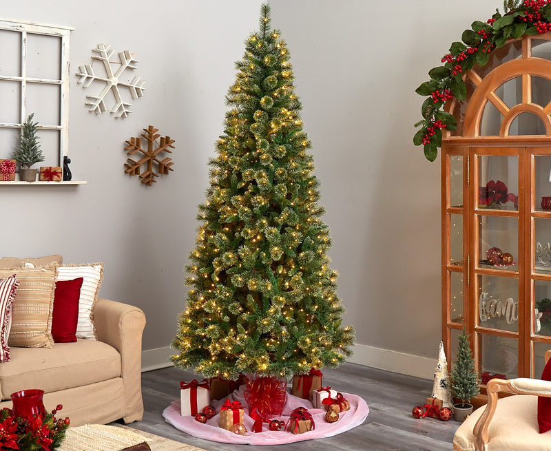 Nearly Natural 8-ft Wisconsin Slim Snow Tip Pine Artificial Christmas Tree with 600 Clear LED Lights (T3050)