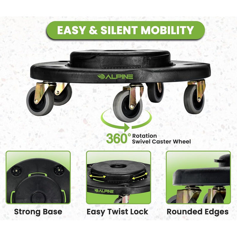 Alpine Industries Round Trash Can Dolly, 500 lb. Weight Capacity Black, 2/Pack (ALP471-32-DOLLY-2PK)