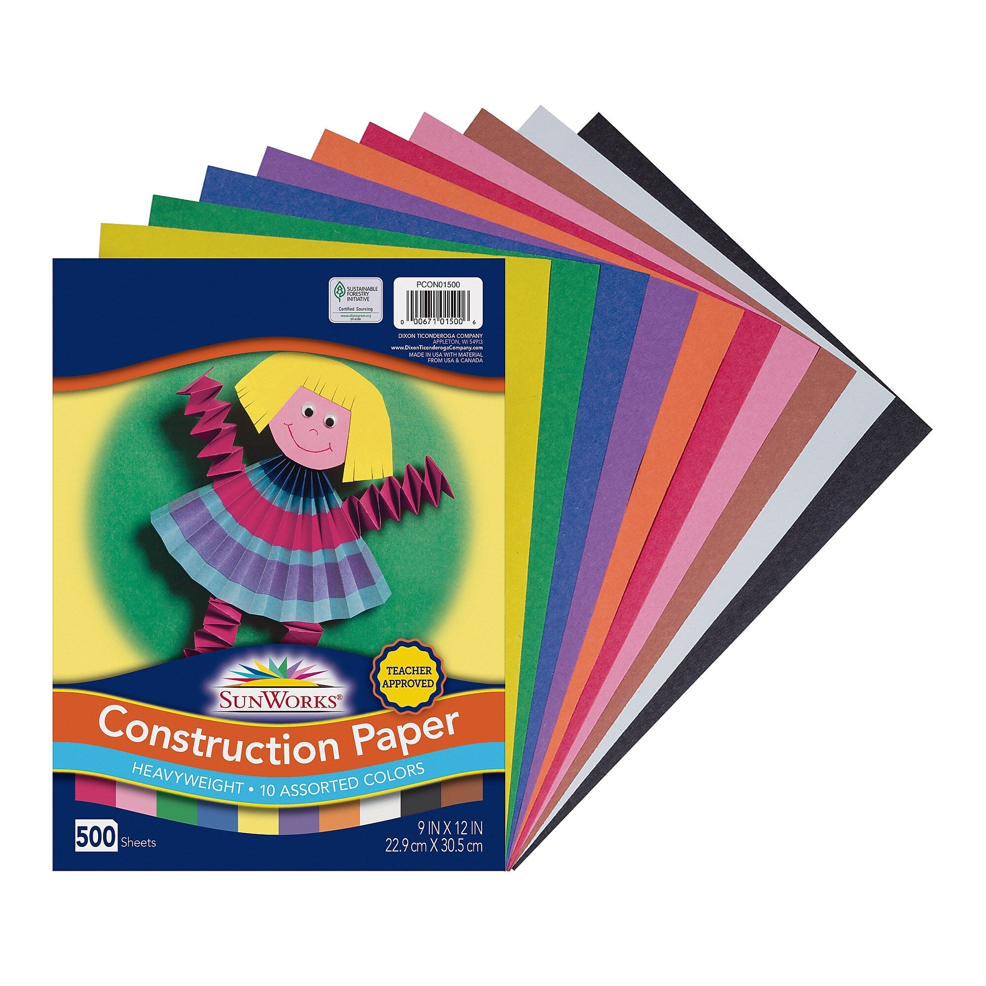 Prang 9" x 12" Construction Paper, Assorted Colors, 500 Sheets/Pack (PCON01500)