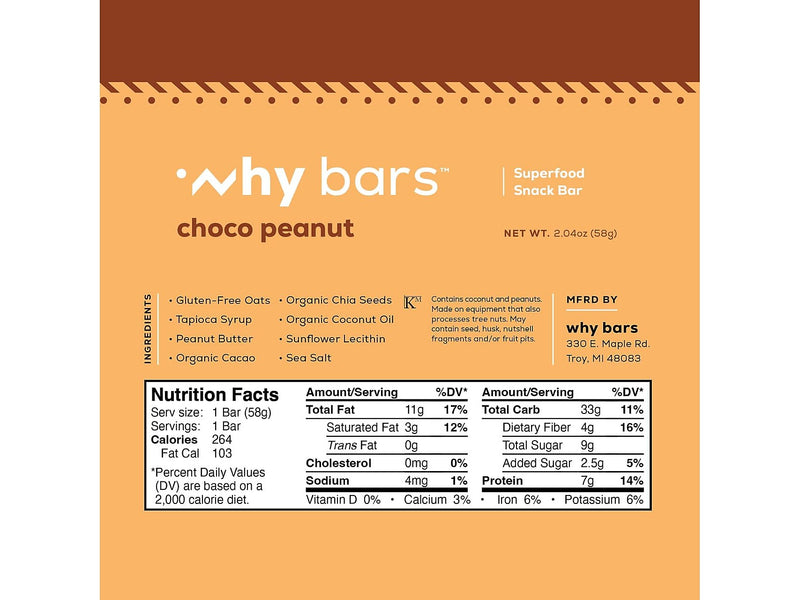 Why Bars Gluten-Free Choco Peanut Superfood Snack Bar, 2.04 oz., 12 Bars/Box (WB2)